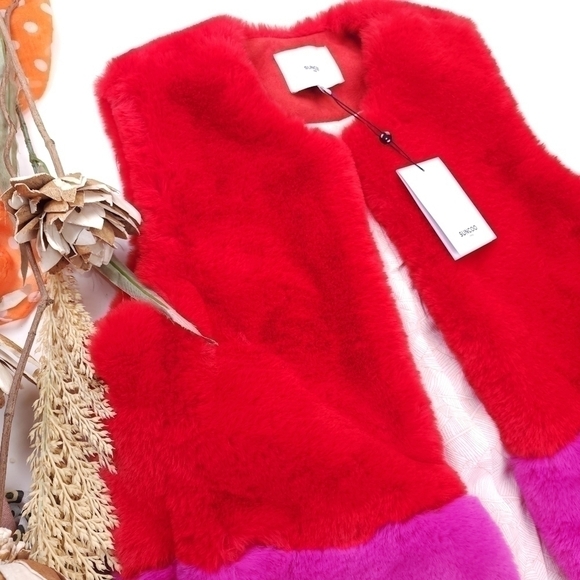 New Suncoo Super Super Soft Pink Red Fleece Faux Fur Color Block Vest Sz… - Picture 14 of 16